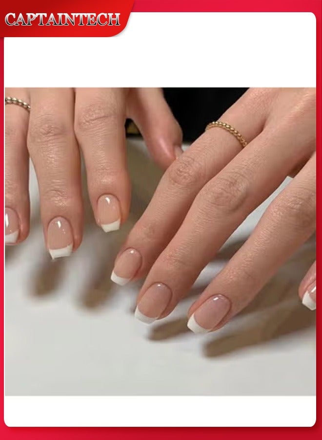 Captaintech Press On Nails ,Simple And Elegant: Short French White Nail Art Products With Removable False Nail Art Patches, Acrylic Nails With Glue Kit. - Image 1