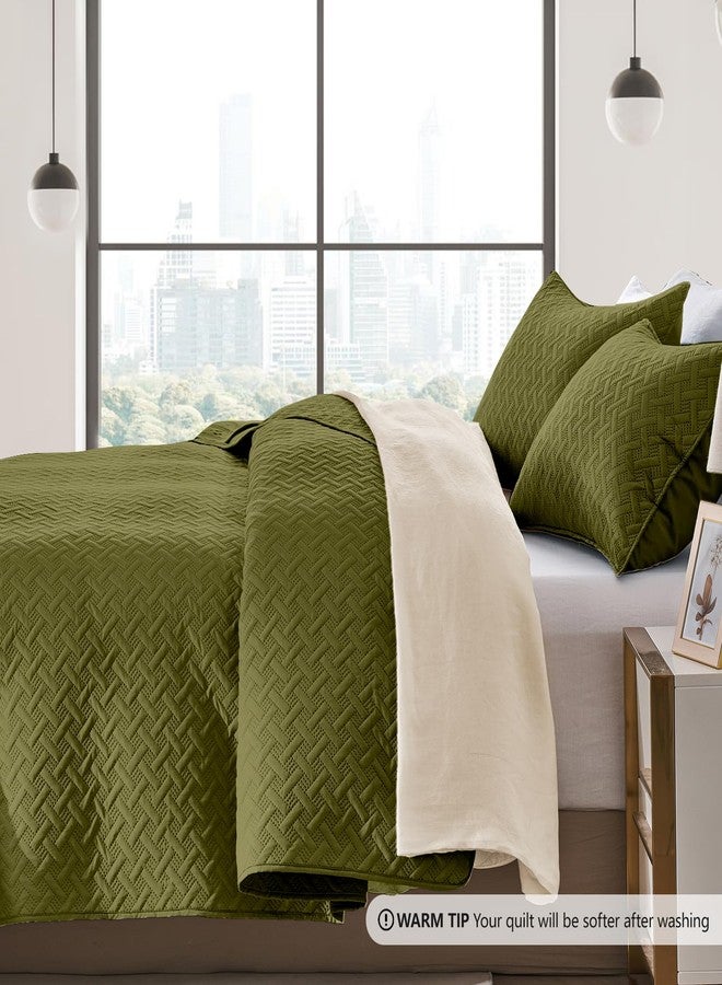 FLYMME Quilts Queen Size,Lightweight Olive Green Bedspreads,Basket Weave Pattern,Ultra Soft Microfiber Bed Coverlet 3 Pieces for All-Seasons (1 Quilt,2 Shams) - Image 4