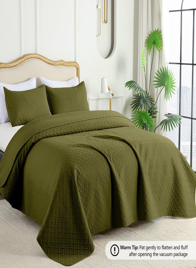 FLYMME Quilts Queen Size,Lightweight Olive Green Bedspreads,Basket Weave Pattern,Ultra Soft Microfiber Bed Coverlet 3 Pieces for All-Seasons (1 Quilt,2 Shams) - Image 2