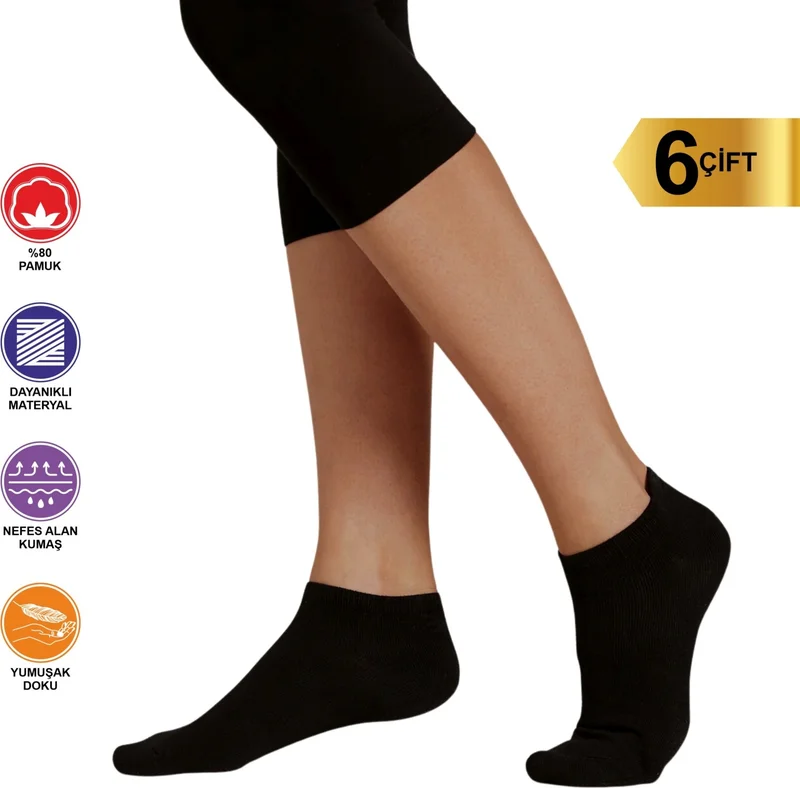 Sweex 6 Pairs Patternless Plain Plain Women's Ankle Cotton Socks - Short Ankle Socks