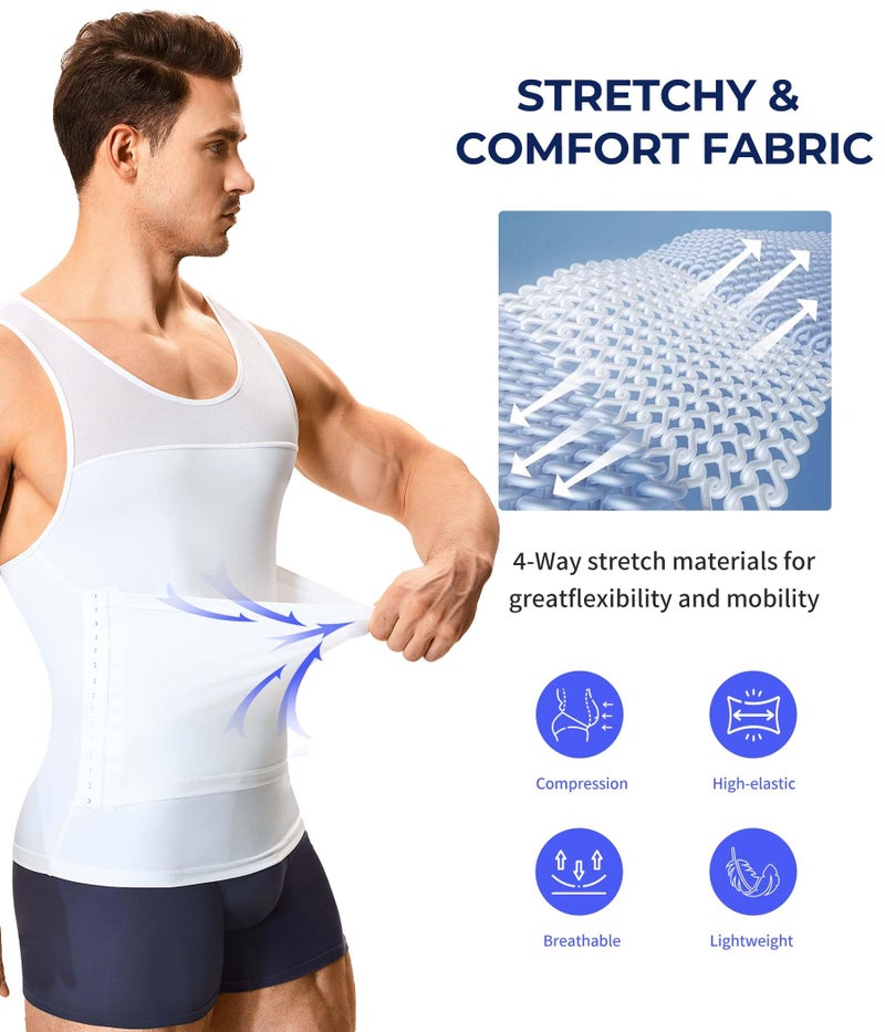 TAILONG Men Body Shaper Slimming Vest Tight Tank Top Compression Shirt Tummy Control Underwear Moobs Binder (White, XL) - Image 5