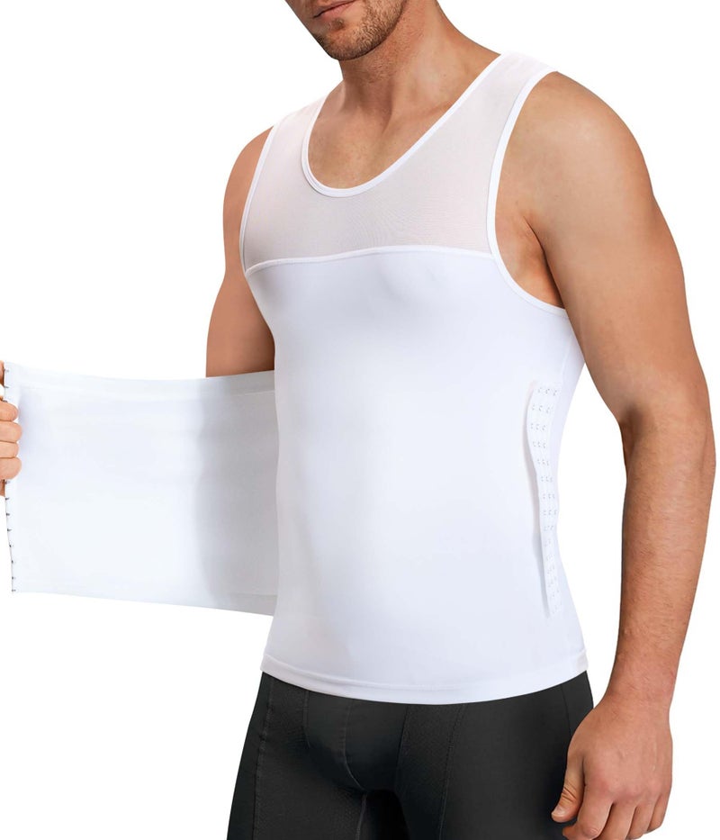TAILONG Men Body Shaper Slimming Vest Tight Tank Top Compression Shirt Tummy Control Underwear Moobs Binder (White, XL) - Image 1
