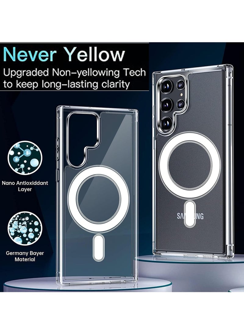 Generic - Case Clear Strong Magnetic Soft Tpu Bumper Non Yellow Hard PC Back Military Drop Protection Phone Cover for Samsung Galaxy S24 Ultra (Clear) - Image 1