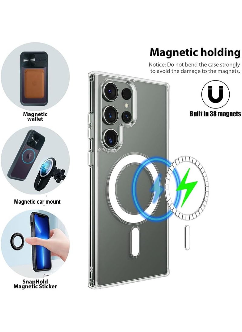 Generic - Case Clear Strong Magnetic Soft Tpu Bumper Non Yellow Hard PC Back Military Drop Protection Phone Cover for Samsung Galaxy S24 Ultra (Clear) - Image 1