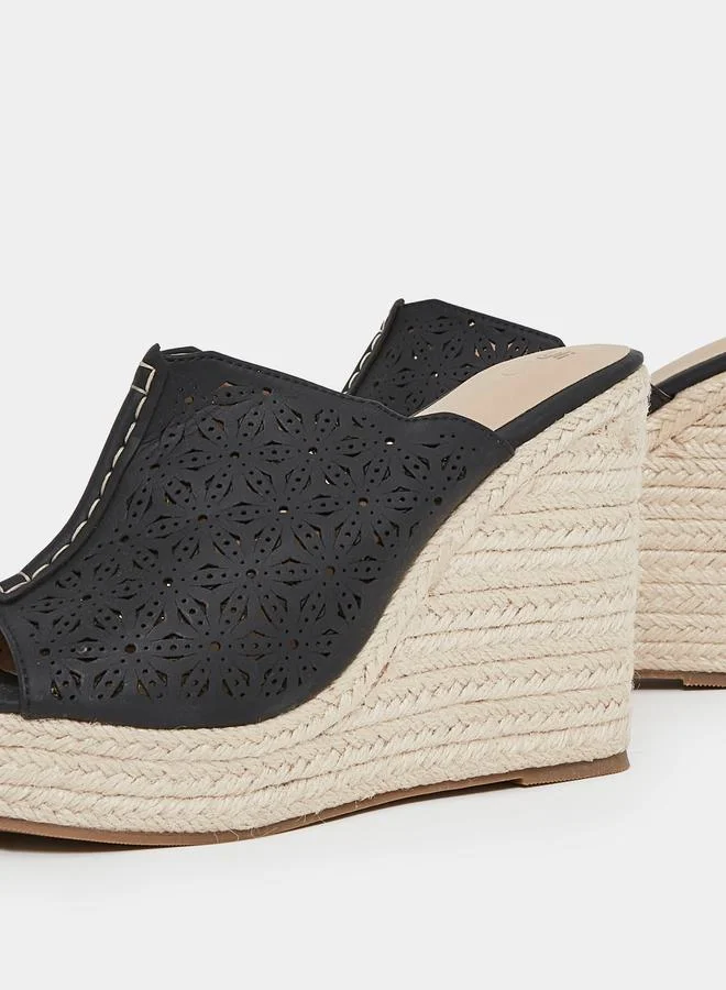 Styli Floral Cutout Slip On Wedge Heel Sandals