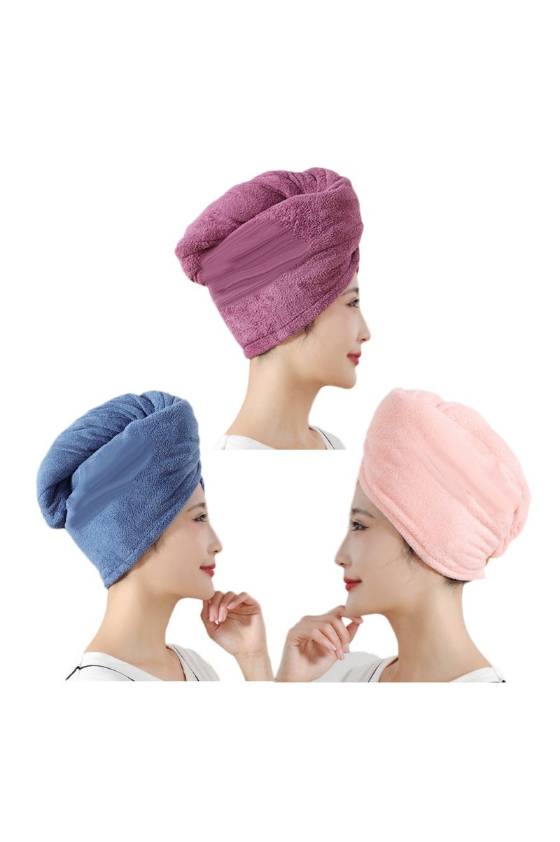 مناشف تجفيف الشعر من الألياف الدقيقة، عبوة من 3 قطع، منشفة ناعمة وسريعة الجفاف من الألياف الدقيقة مع تطريز للنساء - الألوان: أزرق، وردي، أرجواني - Image 4