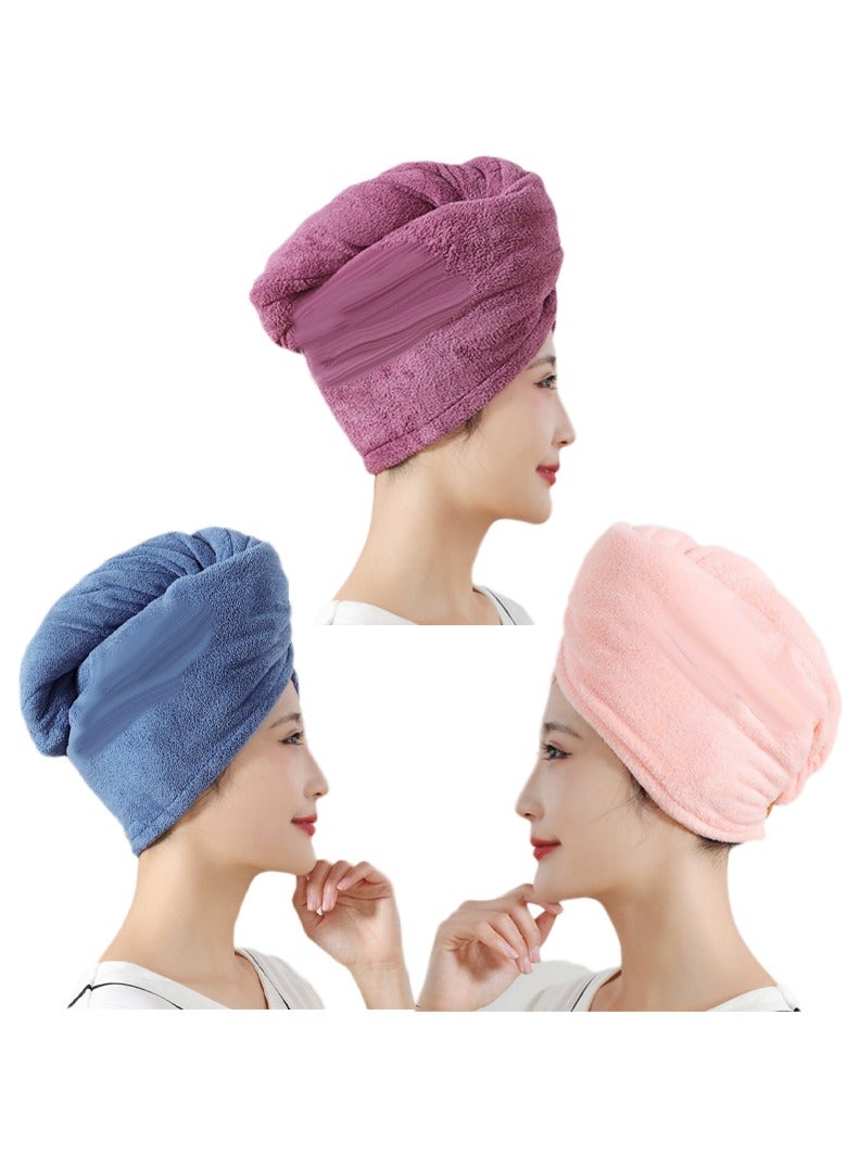 مناشف تجفيف الشعر من الألياف الدقيقة، عبوة من 3 قطع، منشفة ناعمة وسريعة الجفاف من الألياف الدقيقة مع تطريز للنساء - الألوان: أزرق، وردي، أرجواني - Image 1
