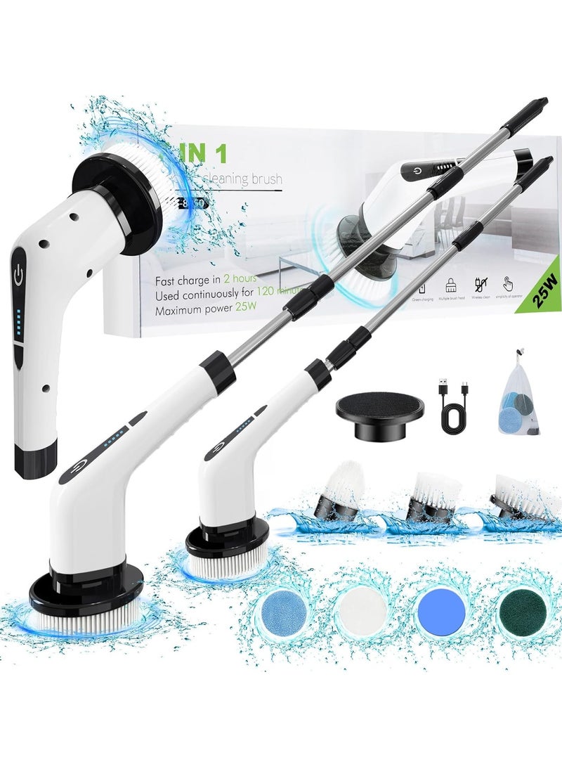 Spin Scrubber, Electric Cleaning Brush, Spin Scrubber Cordless with 8 Interchangeable Drill Brush Heads, Tub and Floor Tile Mop Set with Adjustable Handle for Bathroom Kitchen Car Floor - Image 1