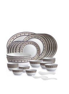 Cello Cello Amitabh Bachchan Opalware Solitaire Series Blu Dinner Set, 33 Units | Opal Glass Dinner Set for 6 | Crockery Set for Festive Ocassions, Parties | White Plate and Bowl Set  - Image 1