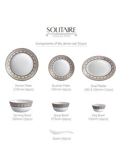 Cello Cello Amitabh Bachchan Opalware Solitaire Series Blu Dinner Set, 33 Units | Opal Glass Dinner Set for 6 | Crockery Set for Festive Ocassions, Parties | White Plate and Bowl Set  - Image 2