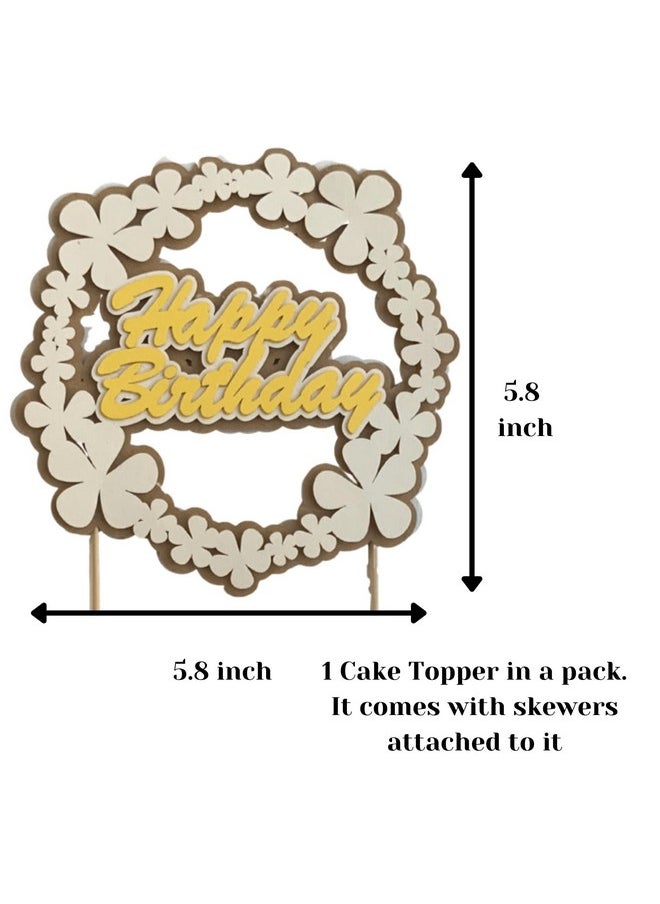 Pinfliers - Pinfliers Rustic Floral Theme Birthday Decoration Items Paper Cake Topper for Cake Decoration, 1, Yellow, Cream and Brown, 30th, 40th Happy Birthday Cake Topper - Image 1