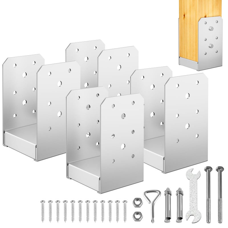 Fmhotu 4""X 4"" Post Base 4Pcs Stainless Steel Adjustable Post Anchor Bracket(Internal 3.5 X 3.5"") Adjustable Post Base For Pavilion Deck Porch Handrail Railing Support Decorative Anchor Plate - Image 1
