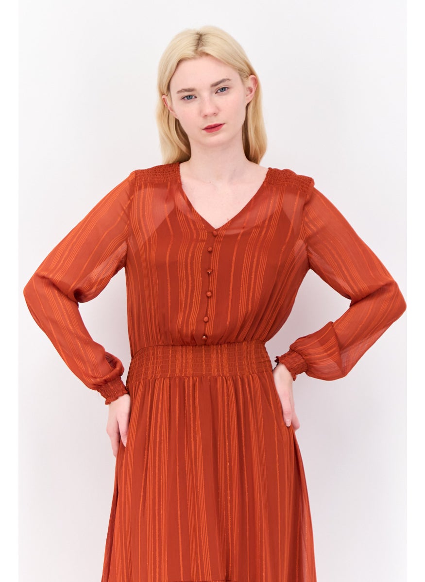 Nanette lepore - Women Ruffle Bottom Detail Midi Dress, Bricks - Image 1