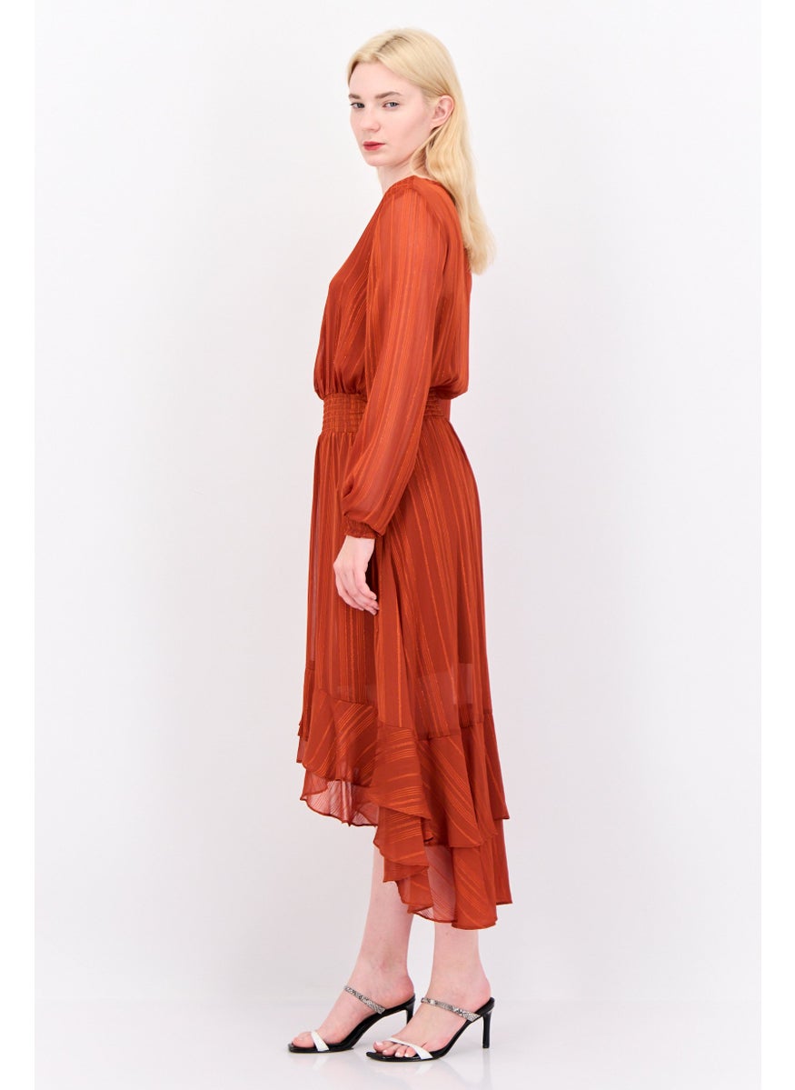 Nanette lepore - Women Ruffle Bottom Detail Midi Dress, Bricks - Image 1