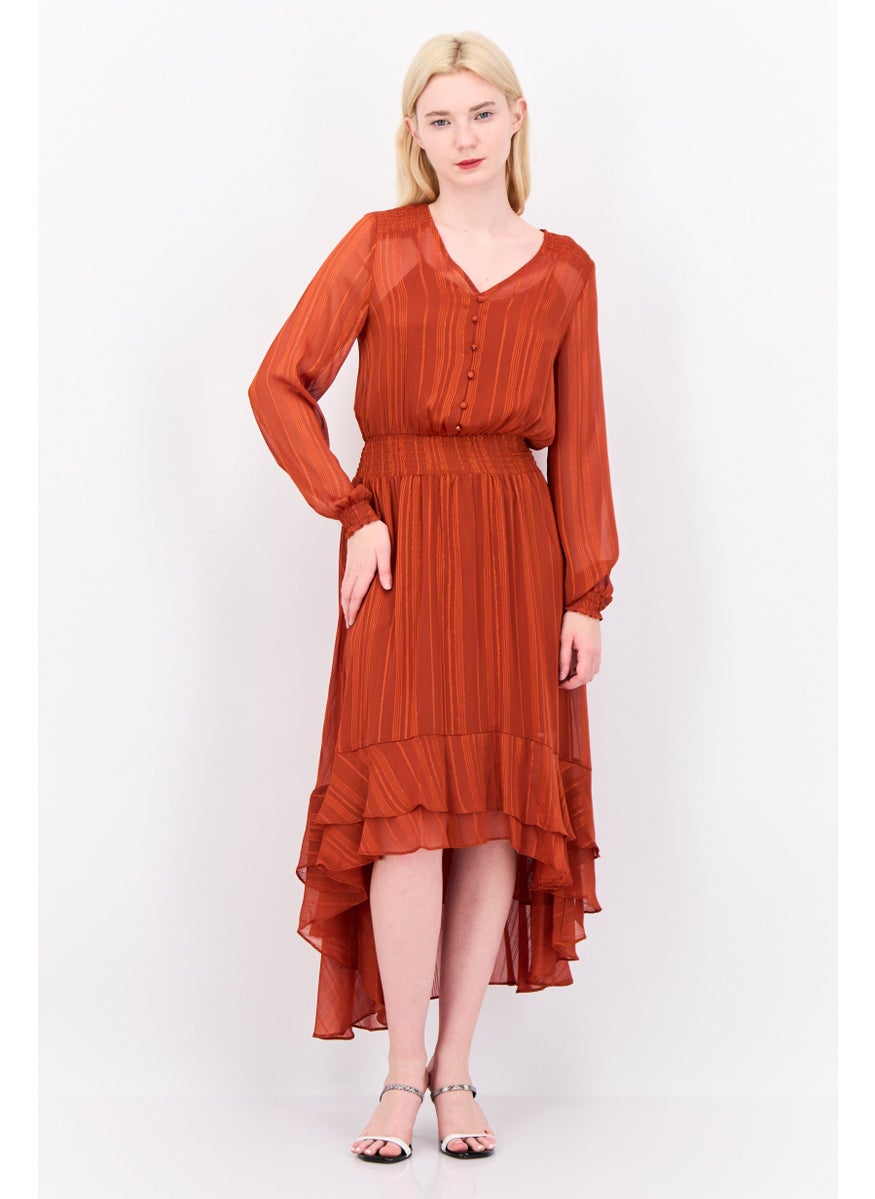 Nanette lepore - Women Ruffle Bottom Detail Midi Dress, Bricks - Image 1