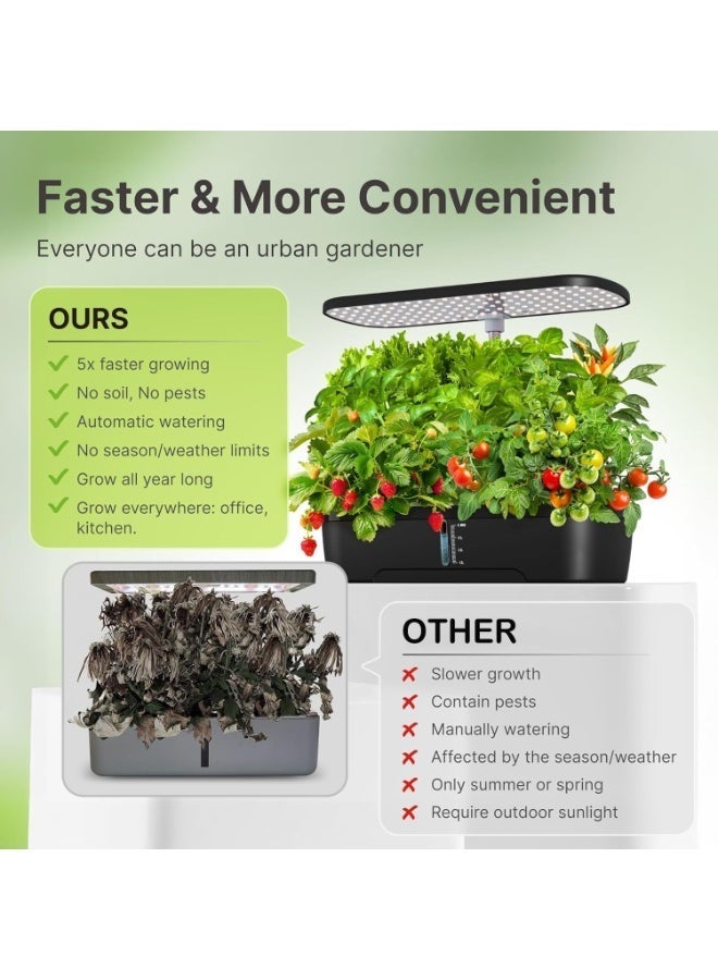 مجموعة نظام زراعة مائية بـ 12 كبسولة، حديقة أعشاب داخلية مع ضوء نمو LED كامل الطيف، ارتفاع قابل للتعديل، مضخة ذكية هادئة، وظيفة مؤقت مدمجة، هدية مثالية للمطبخ (أسود) - Image 3