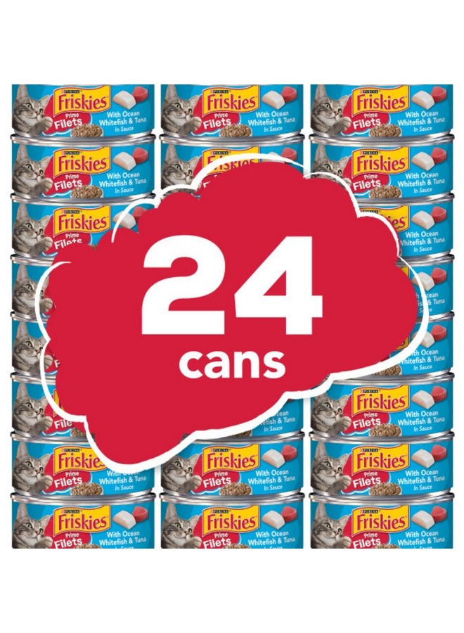فريسكس طعام القطط الرطب عالي البروتين Purina Friskies Prime Filets With Ocean Whitefish and Tuna in Sauce - (عبوة من 24 علبة) 5.5 أونصة - Image 2