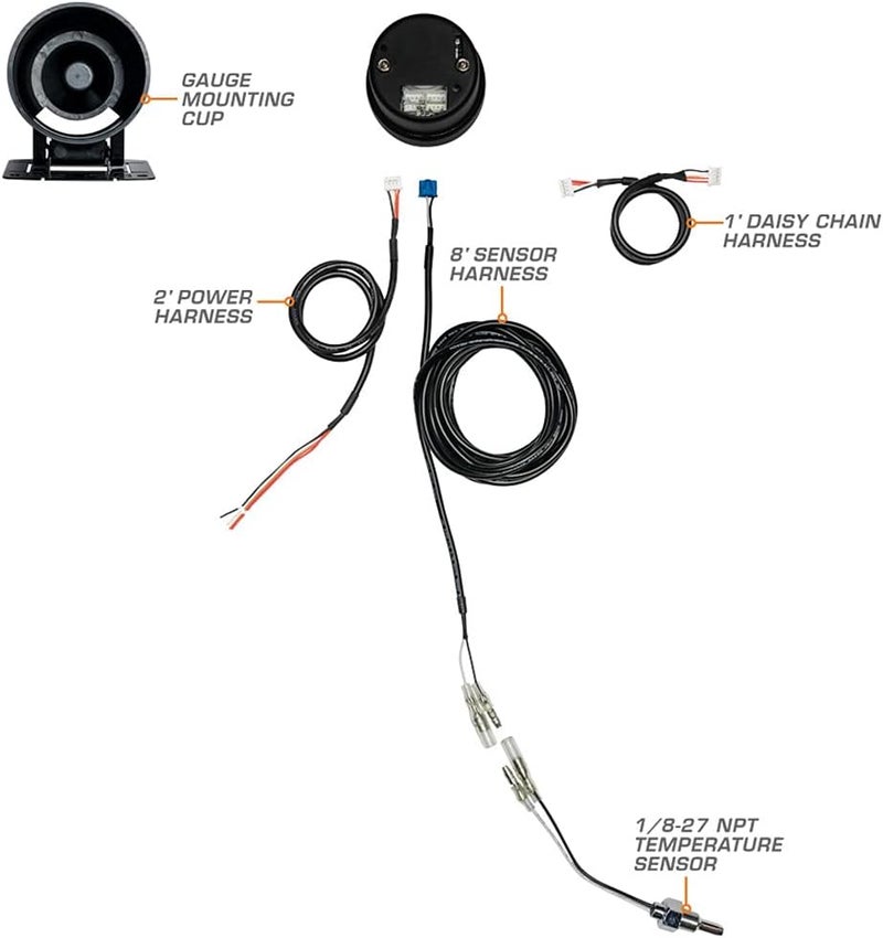 GLOWSHIFT Elite 10 Color 300 F Oil Temperature Gauge Kit - Includes Electronic Sensor - Black Dial - Tinted Lens - Peak Recall Function - for Car & Truck - 2-1/16" 52mm - Image 2