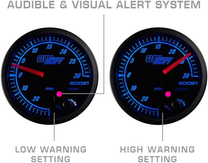 GLOWSHIFT Elite 10 Color 300 F Oil Temperature Gauge Kit - Includes Electronic Sensor - Black Dial - Tinted Lens - Peak Recall Function - for Car & Truck - 2-1/16" 52mm - Image 4