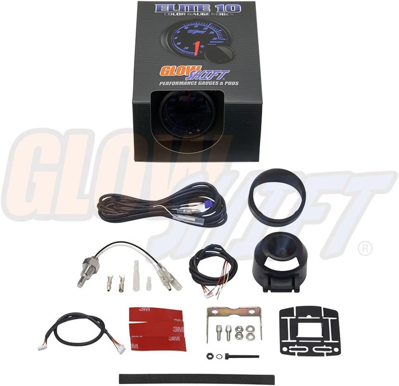 GLOWSHIFT Elite 10 Color 300 F Oil Temperature Gauge Kit - Includes Electronic Sensor - Black Dial - Tinted Lens - Peak Recall Function - for Car & Truck - 2-1/16" 52mm - Image 5