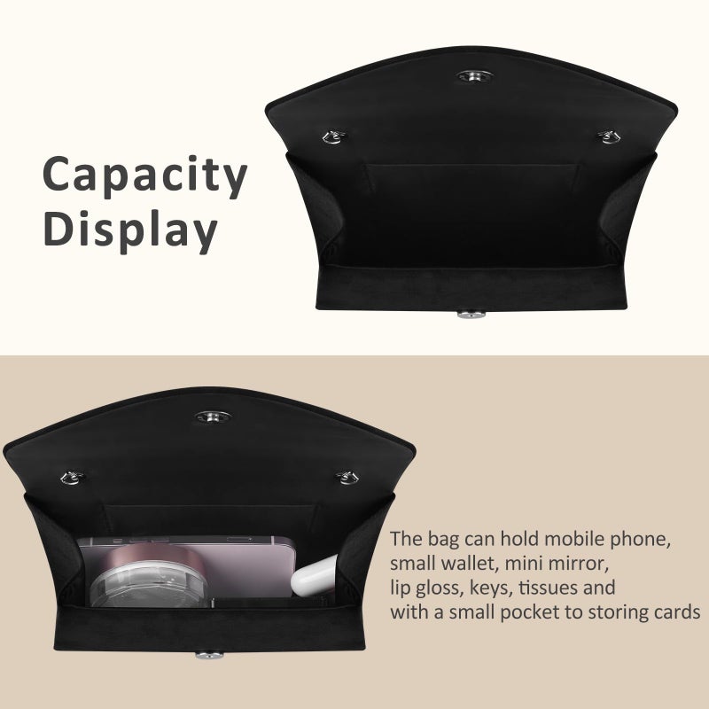 PACETAP Clutch Purses for Women, Elegant Suede Black Evening Bag for Women Formal, Evening Clutch Purses Handbags Casual Crossbody Bag for Wedding Party Cocktail Prom Dinner - Image 5