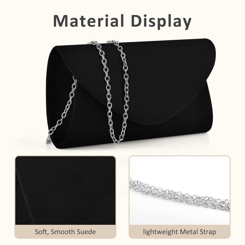 PACETAP Clutch Purses for Women, Elegant Suede Black Evening Bag for Women Formal, Evening Clutch Purses Handbags Casual Crossbody Bag for Wedding Party Cocktail Prom Dinner - Image 4