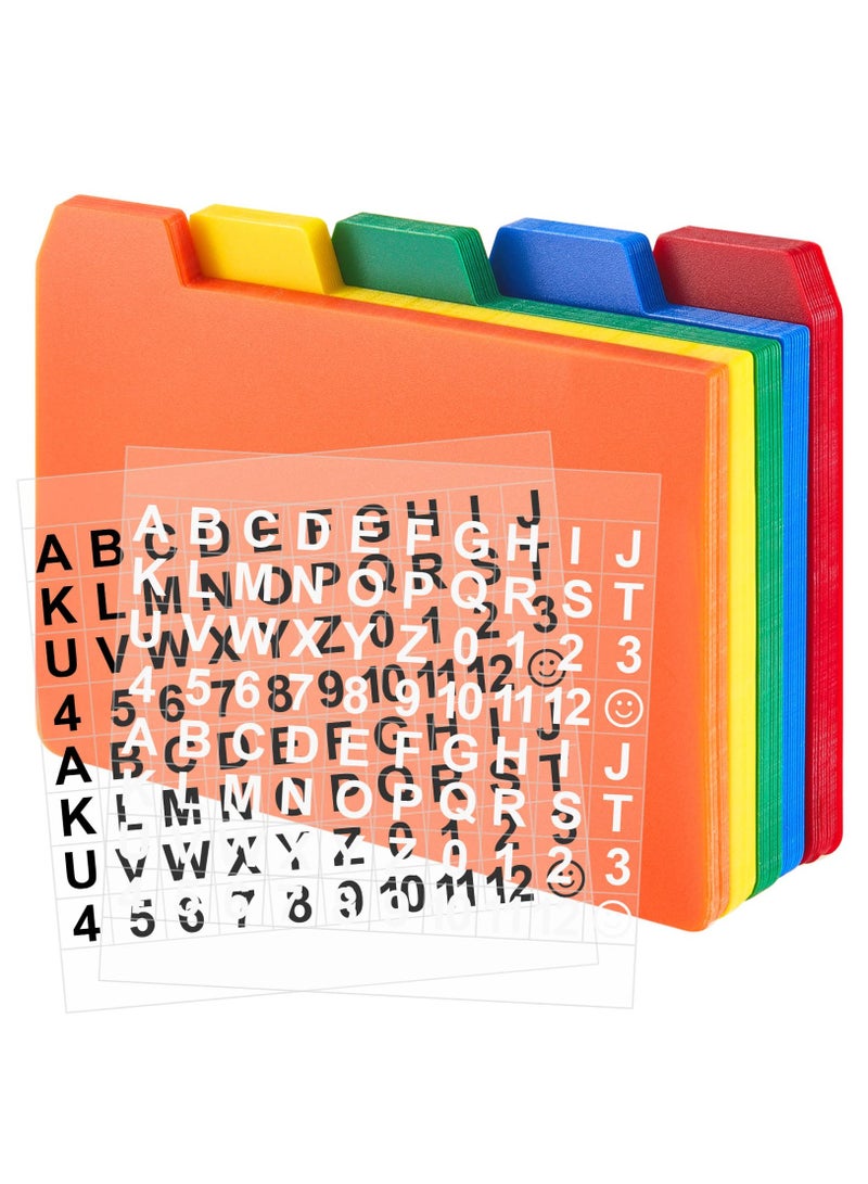 50-Piece Self-Adhesive Index Card Divider Set with Alphabet and Number Stickers, Assorted Colors, 3 x 5 Inch Tabs for Office, Business, and Classroom Organization.
