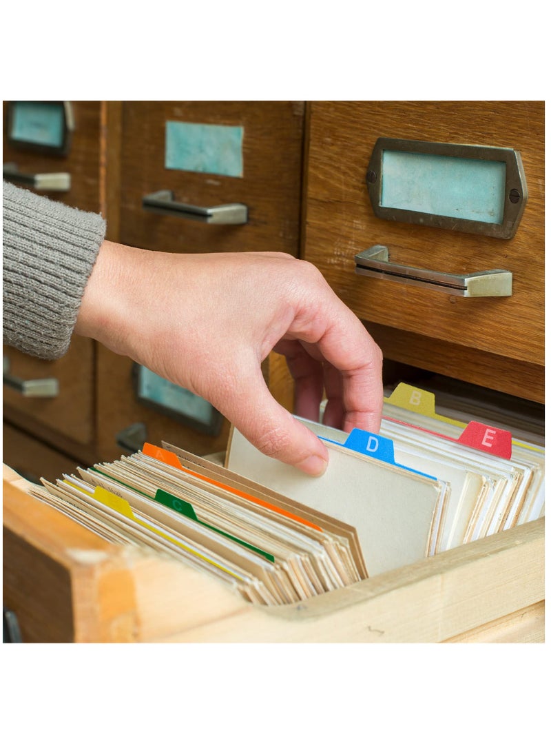 50-Piece Self-Adhesive Index Card Divider Set with Alphabet and Number Stickers, Assorted Colors, 3 x 5 Inch Tabs for Office, Business, and Classroom Organization.