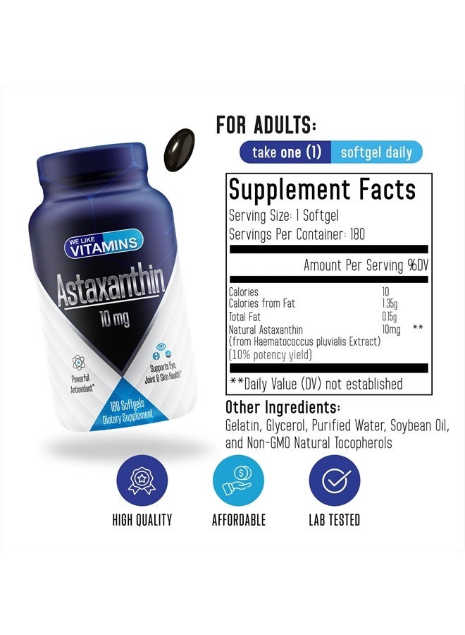 We Like Vitamins Astaxanthin 10mg Softgel - 180 Soft gels - Astaxanthin Supplement 6 Month Supply Antioxidant Helps Support Exercise Recovery, Eye, Joint, Skin Health - Image 2