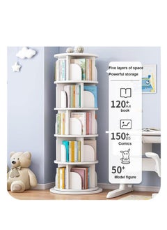 Golden 5 Tier 360° Rotating Bookcase,Stackable Shelves Bookshelf Organizer,Organizer for Books,Simple Floor-Standing Shelf Study Bedroom Bookcase,Children's Picture Book Stand  - Image 2
