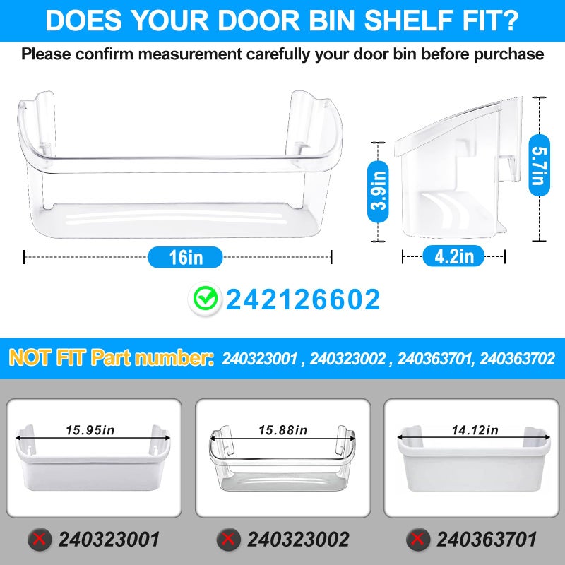 Alvar [2 PACK] UPGRADED 242126602 Refrigerator Door Bin Shelf Replacement For Frigidaire Door Shelf Replacement -LFSS2612TF0 LFSS2612TF4 Frigidaire Door Bin Bottom Shelf Parts 2421266 PS12364199 Shelves - Image 2