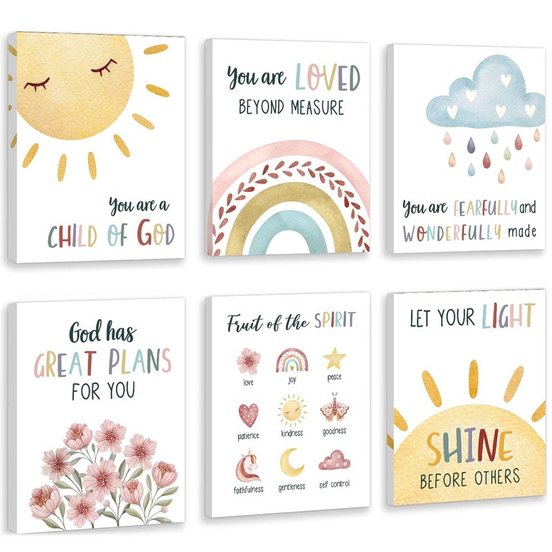 HOURIA Kids Bible Verses Wall DecorInspirational Christian Wall ArtSet Of 6 8X10 Rainbow Scripture Canvas Wall Art For Nursery Bedroom Classroom Sunday School DecorChristian Gifts For kids - Image 2