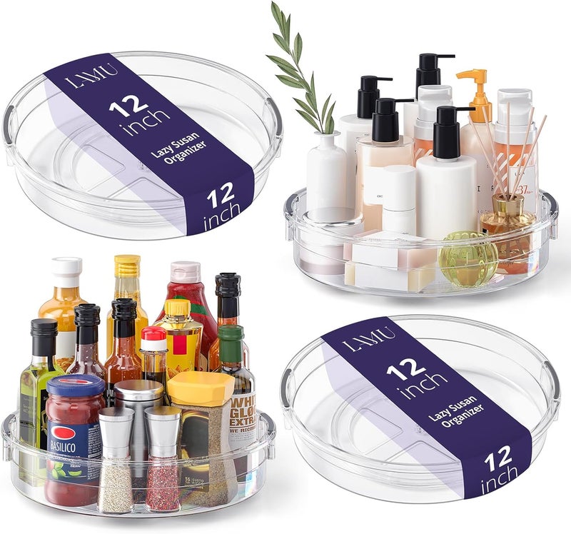 LAMU 4 Pack 12in Lazy Susan Organizer, Clear Lazy Susan Turntable for Cabinet, Refrigerator, Table Top, Kitchen, Bathroom, Pantry Organizers and Storage - Image 1