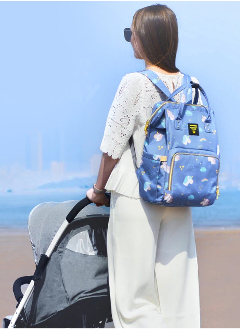 Diaper Bag With USB - Unicorn Blue