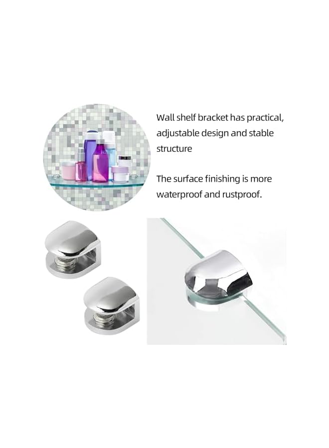 The Bros The Bros Adjustable Glass Shelf Support Bracket, 4 Pcs Zinc Alloy Glass Clamp Clip Holder, with Wall Mount Screws, for Staircase Handrail Balustrades Polished Glazing  - Image 4