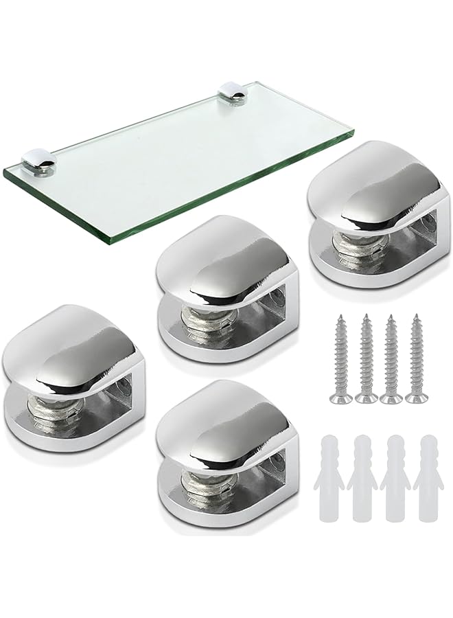 The Bros The Bros Adjustable Glass Shelf Support Bracket, 4 Pcs Zinc Alloy Glass Clamp Clip Holder, with Wall Mount Screws, for Staircase Handrail Balustrades Polished Glazing  - Image 1
