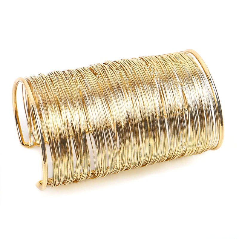 QTMY Alloy Metal Gold Thin Thread Wire Open Cuff Wide Bracelet Bangle, 7 4 inch, Alloy - One Size - Image 2