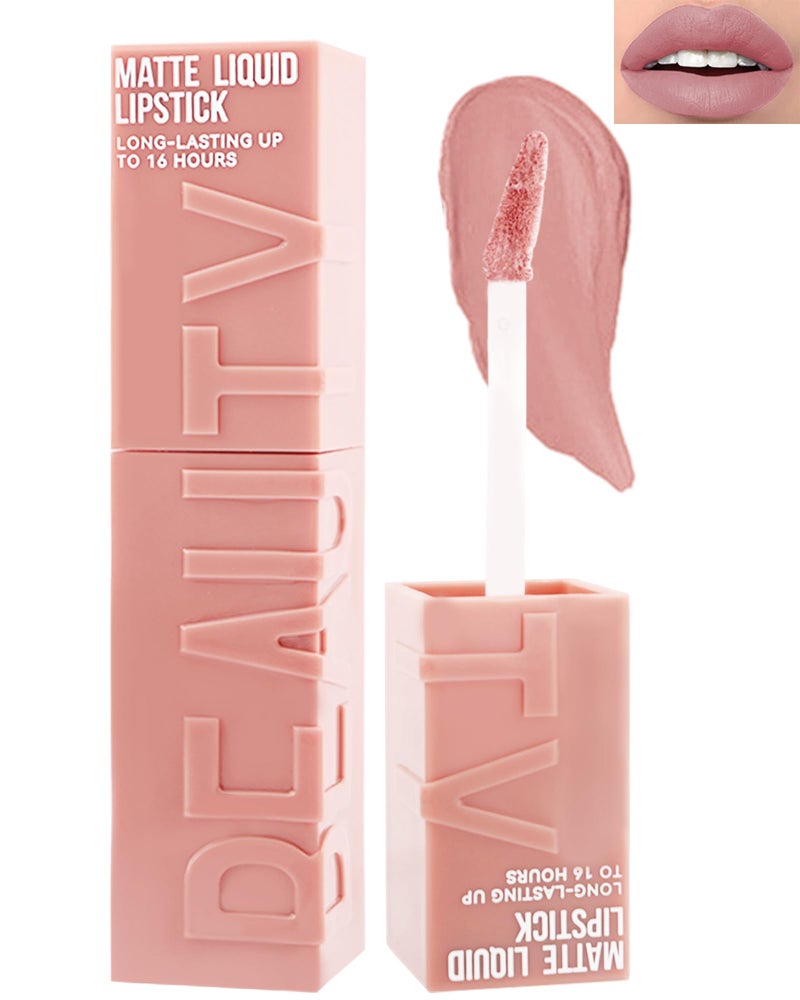 LYSdefeu Matte Liquid Lipstick for Women, 1Pcs Highly Pigmented Color Lip Stain Tint, Super Velvet Matte Lip Gloss, Up to 16H Wear, Long Lasting Waterproof Smudge-proof, Non-Stick Cup Lip Makeup-01# Nude Pink - Image 1