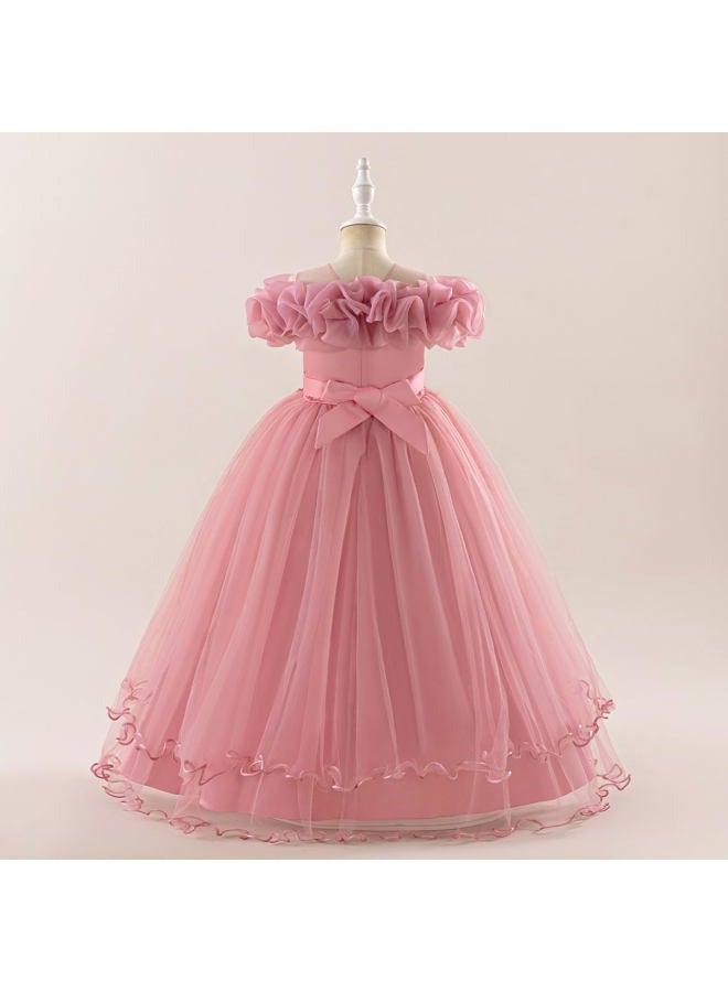 Kidinix Flower Girl Dresses Lace Embroidery Off The Shoulder Tulle Dress Communion Pageant Wedding Dance Gown, Beanpaste, 11-12 Years - Image 4