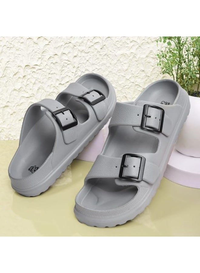 Liberty A-HA COMMIT Slippers for Men - Light Grey  | Casual Slip-on Flats/Slippers Footwear - Buckle Closure | Casual Outdoor Chappal, Monsoon, Rainy Season Footwear for Man - Image 4