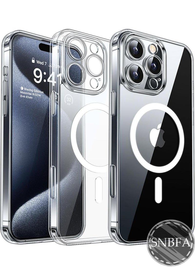 SNBFA فون 16 برو ماكس المغناطيسي آمنة شفافة [ N52 أقوى المغناطيس ] [ صدمة حماية الصف العسكري ] أصفر المضادة للخدش ، رقيقة جدا ، تنطبق على اي فون 16 برو ماكس 6.9 بوصة المغناطيسي آمنة غطاء شفاف - Image 1