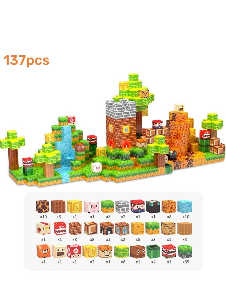 Kids Magnetic Building Blocks, 137pcs STEM Construction Cube Toys, Magnet Stacking Blocks, Montessori Sensory Toys,  Birthday Gifts for Kid Ages 3+ - Image 2