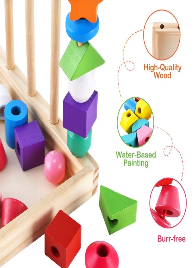 Gserin Montessori Bead Sequencing Set for Kids, Wooden Lacing Beads Toys for Toddlers, Matching Color Shape Stacker for 2 3 4 5 Years Old, Preschool Learning Educational Toys Gifts - Image 5