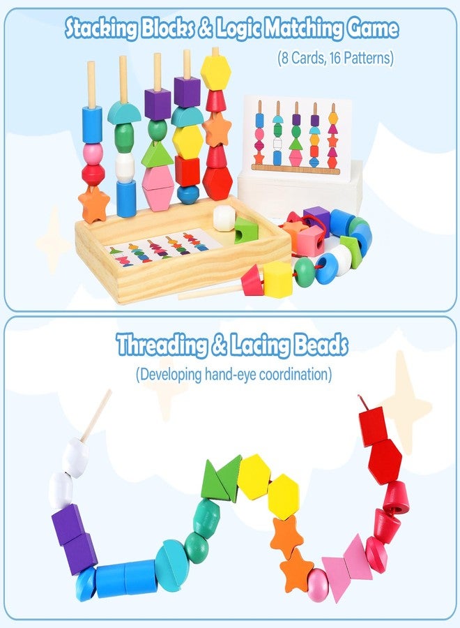 Gserin Montessori Bead Sequencing Set for Kids, Wooden Lacing Beads Toys for Toddlers, Matching Color Shape Stacker for 2 3 4 5 Years Old, Preschool Learning Educational Toys Gifts - Image 3
