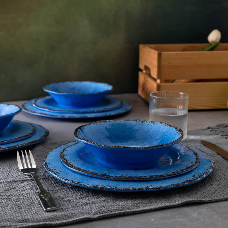 LEHAHA 12 Piece Melamine Dinnerware Set BPA Free Farmhouse Outdoor Dishes Set for 4  A Light Weight and Unbreakable Rustic Plate Bowl Set for Patio  RV and Camping - Image 3