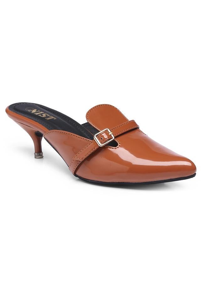 GNIST Buckle Detail Pointed Toe Kitten Heel Mules - Image 1