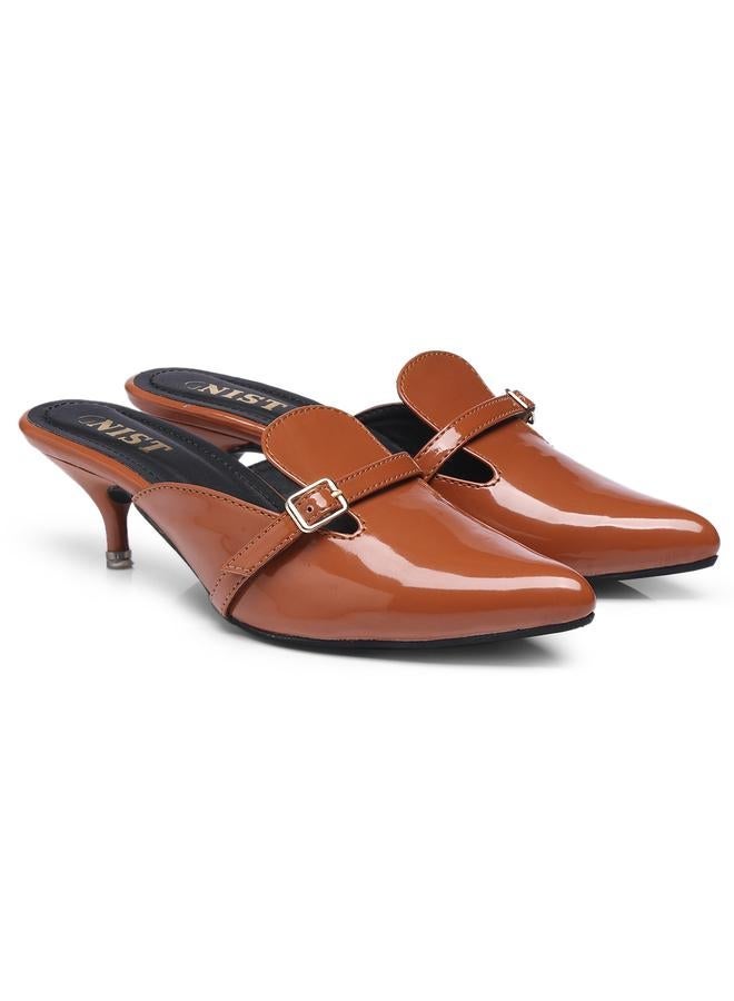 GNIST Buckle Detail Pointed Toe Kitten Heel Mules - Image 4