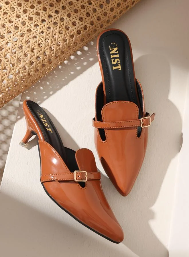 GNIST GNIST Buckle Detail Pointed Toe Kitten Heel Mules