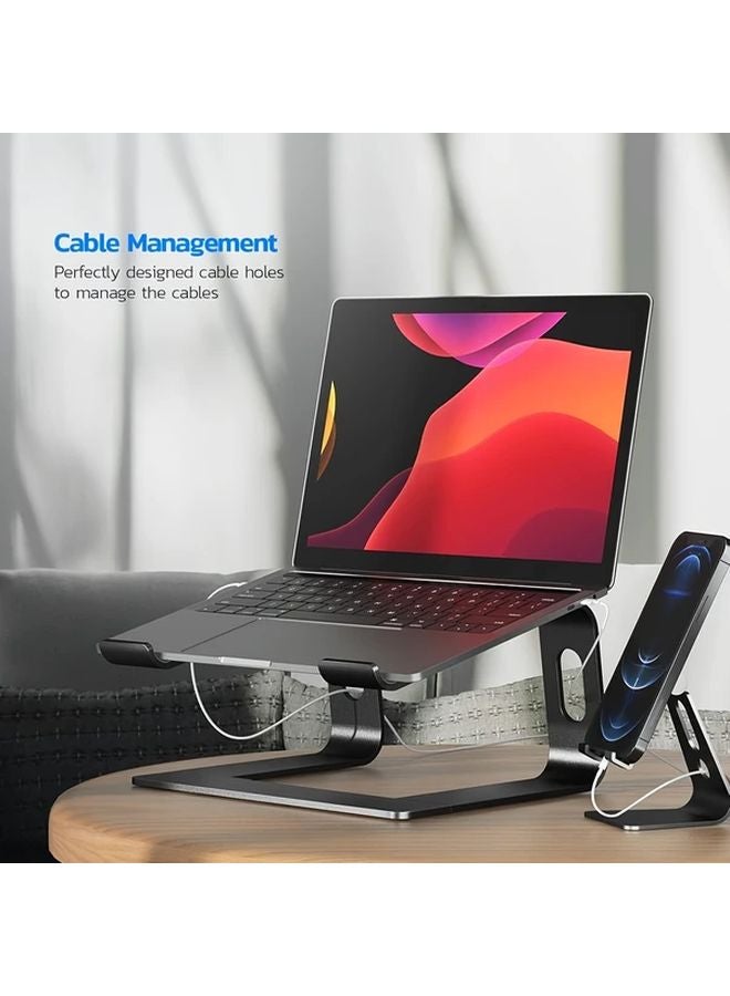 Black Ergonomic Aluminum Laptop Stand Adjustable Height For 13 15 Inch Notebooks - Image 3