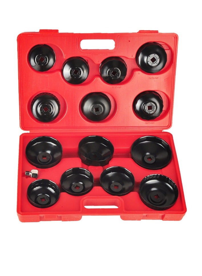 Oil filter Wrench 14 Piece Black | Sturdy Steel Oil Filter Socket, Oil Filter Socket, Low Profile Oil Filter Socket Set For Easy Access, Oil Filter Wrench Cap Set w/Case - Image 1